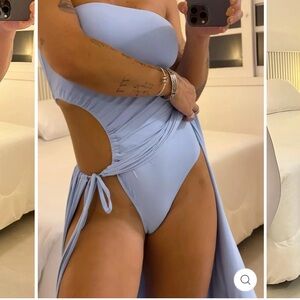 Chic Strapless Sky Blue Dress